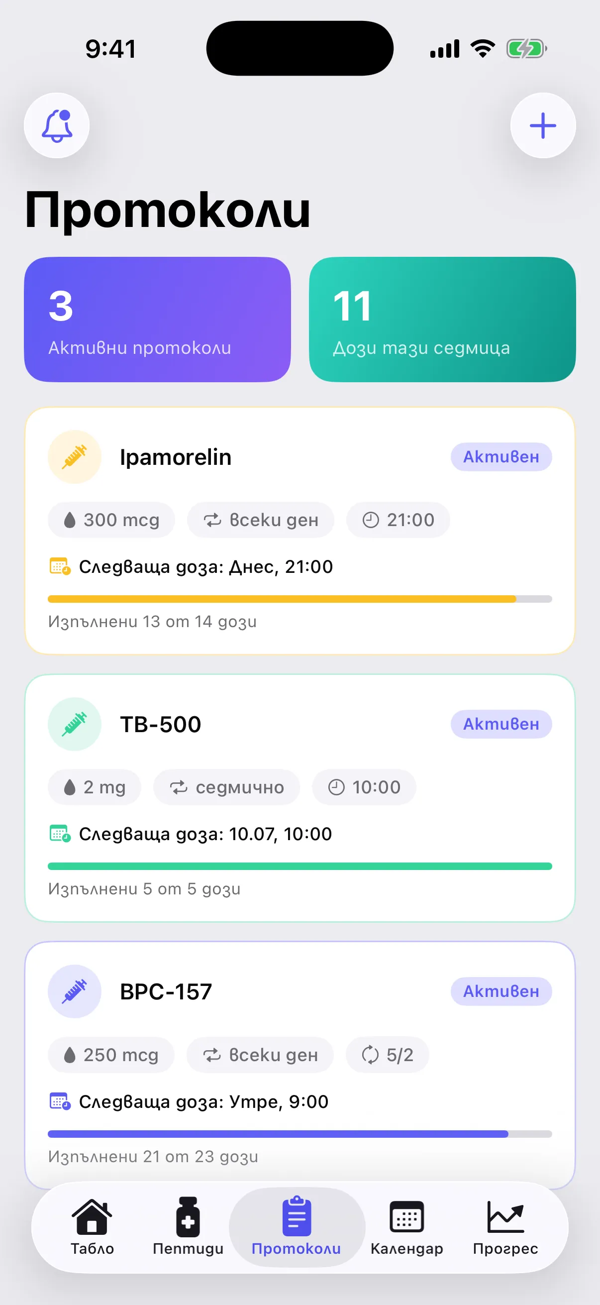 Протоколи — карти с цикли и прогрес